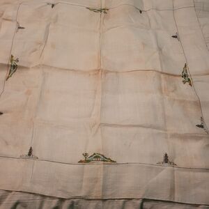Cream Embroidered Table Linen with Green Accent See Measmts Napkins On Site Also